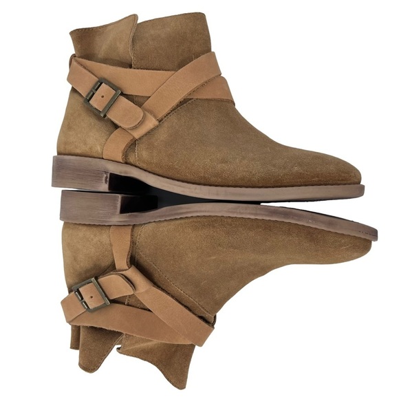 ASOS ALEX Tan Suede Slouch Ankle Boots Wrap Around Strap Buckle Detail Size 8 - Picture 4 of 15
